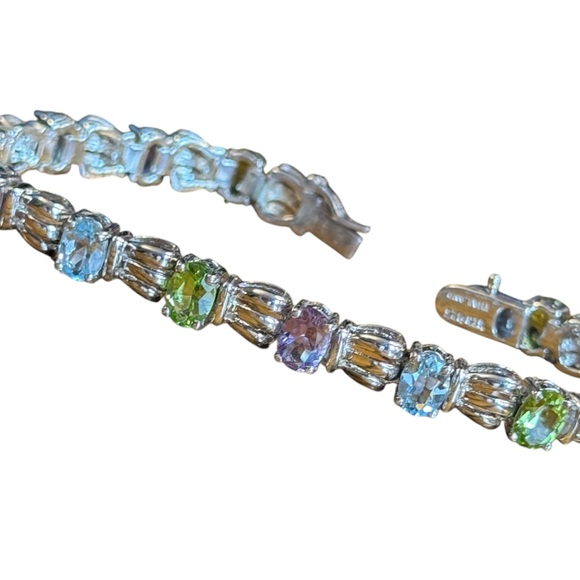 Elegant Sterling Silver 925 Multi Gemstone Bracelet peridot topaz amethyst - Picture 5 of 7